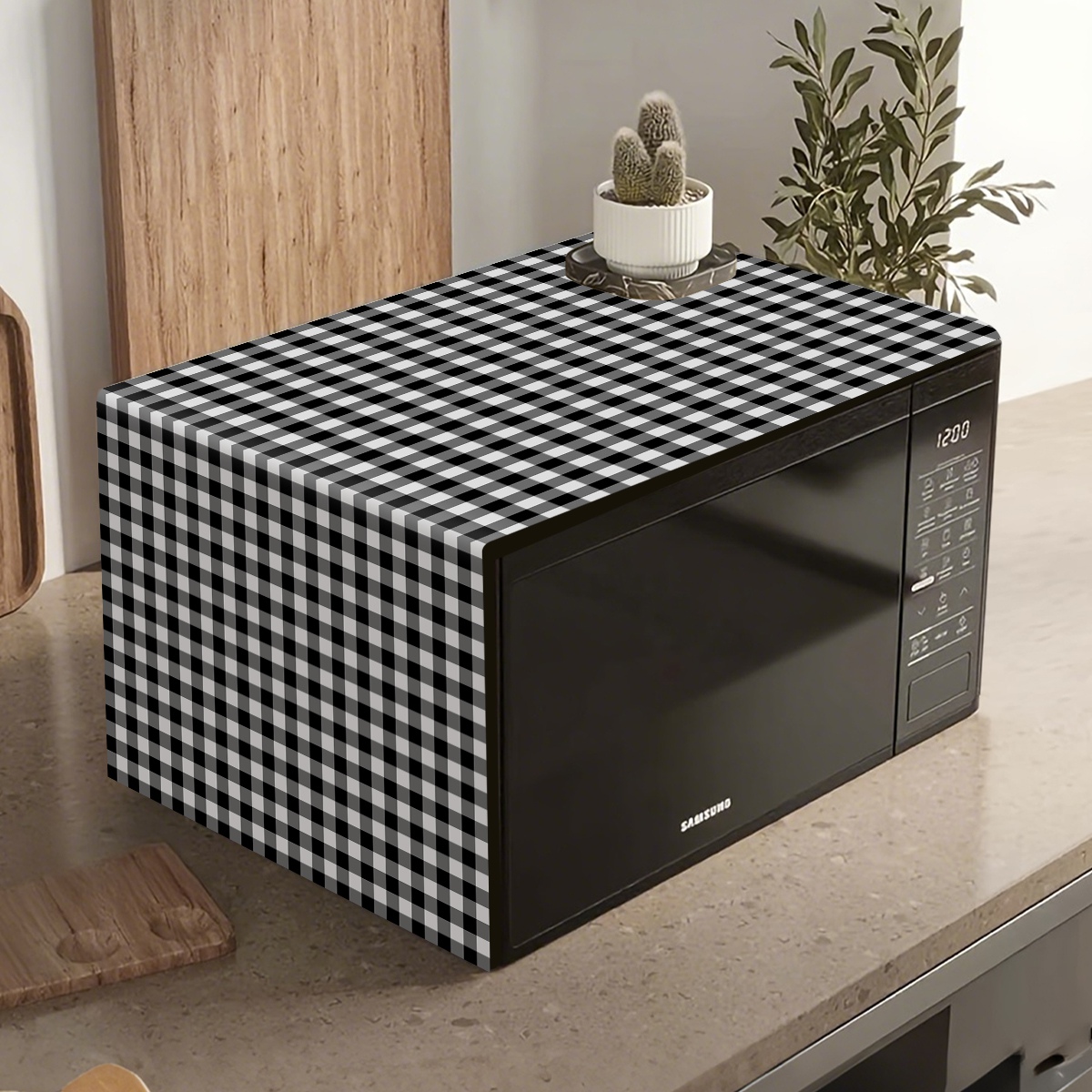 Kitchen Appliances Japan - Zwart Wit Geruite Magnetron Stofkap Polyester